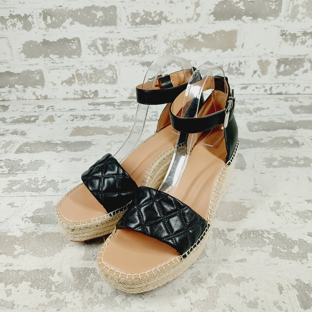 NEW Nordstrom Carmen Black Leather Slip On Buckle Ankle Strap Wedge Sandals E936 - Picture 2 of 12